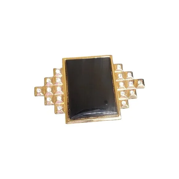 Vtg Signed SMB Art Deco Revival Brooch Sandra Miller Burrows Rhinestone Black - Picture 15 of 16